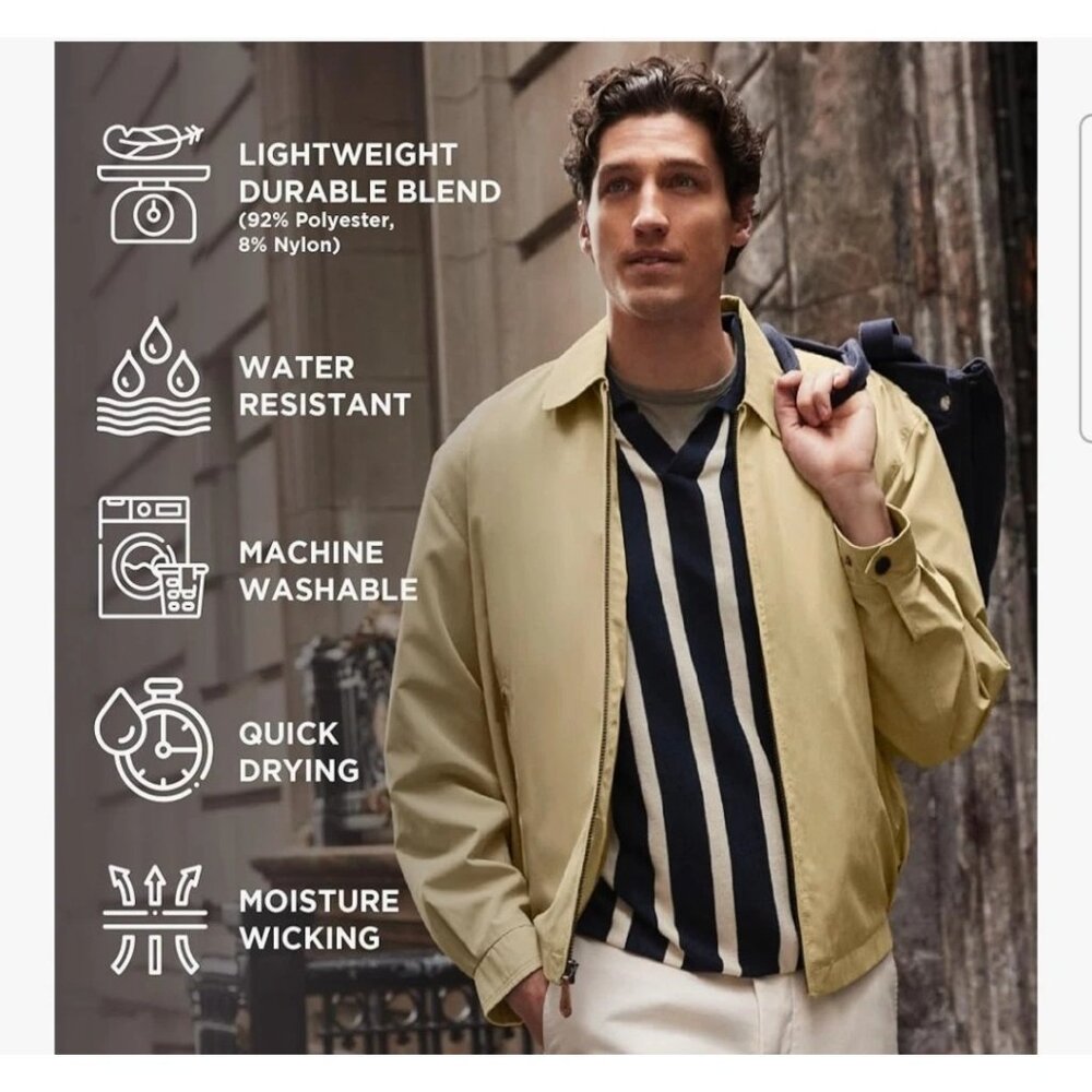 London Fog Mens Golf Jacket 2XL Camel Microfiber Lightweight Solid Zip Front NEW - Picture 4 of 9